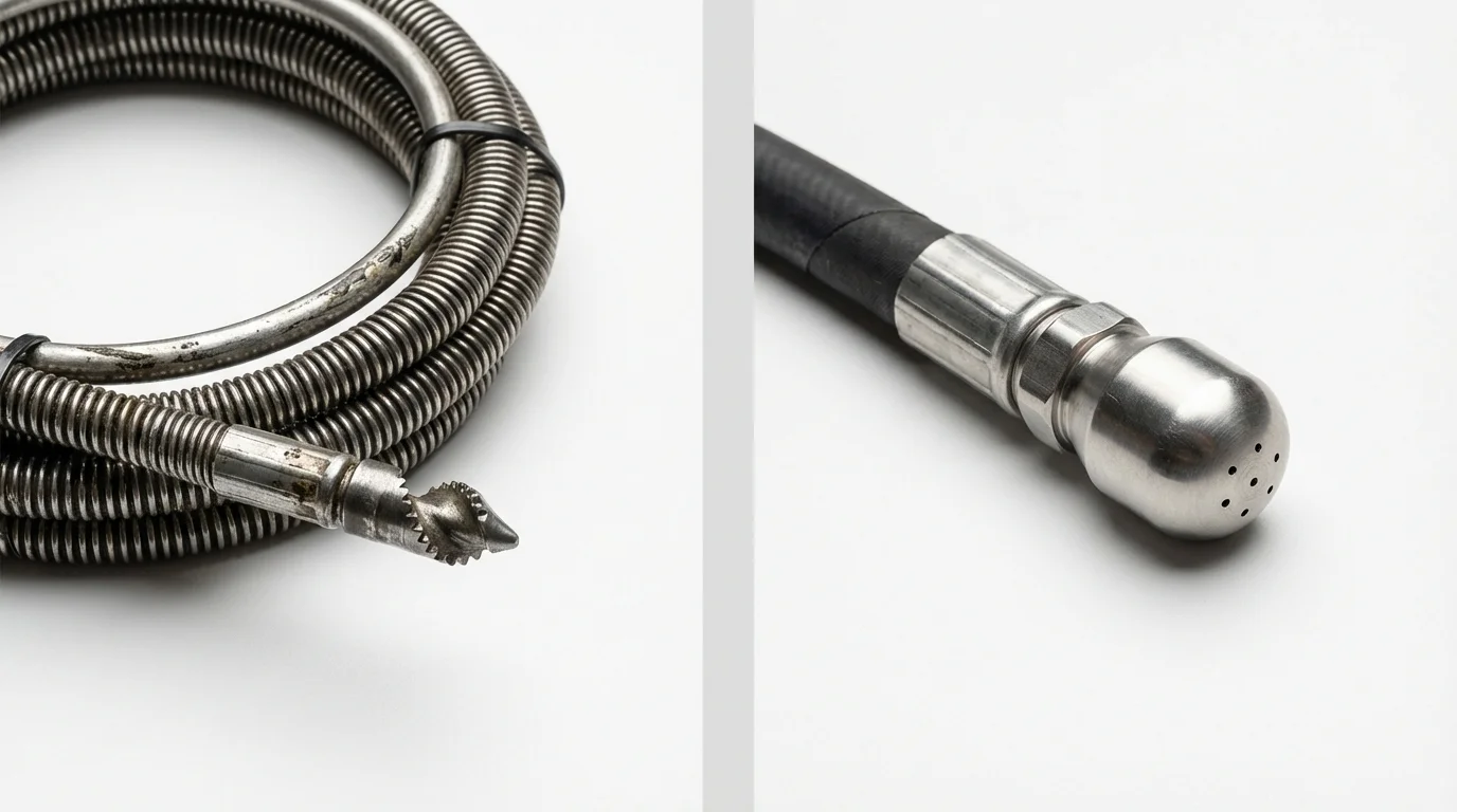 Drain snake cable and hydro jetting nozzle used for drain cleaning in Augusta, GA